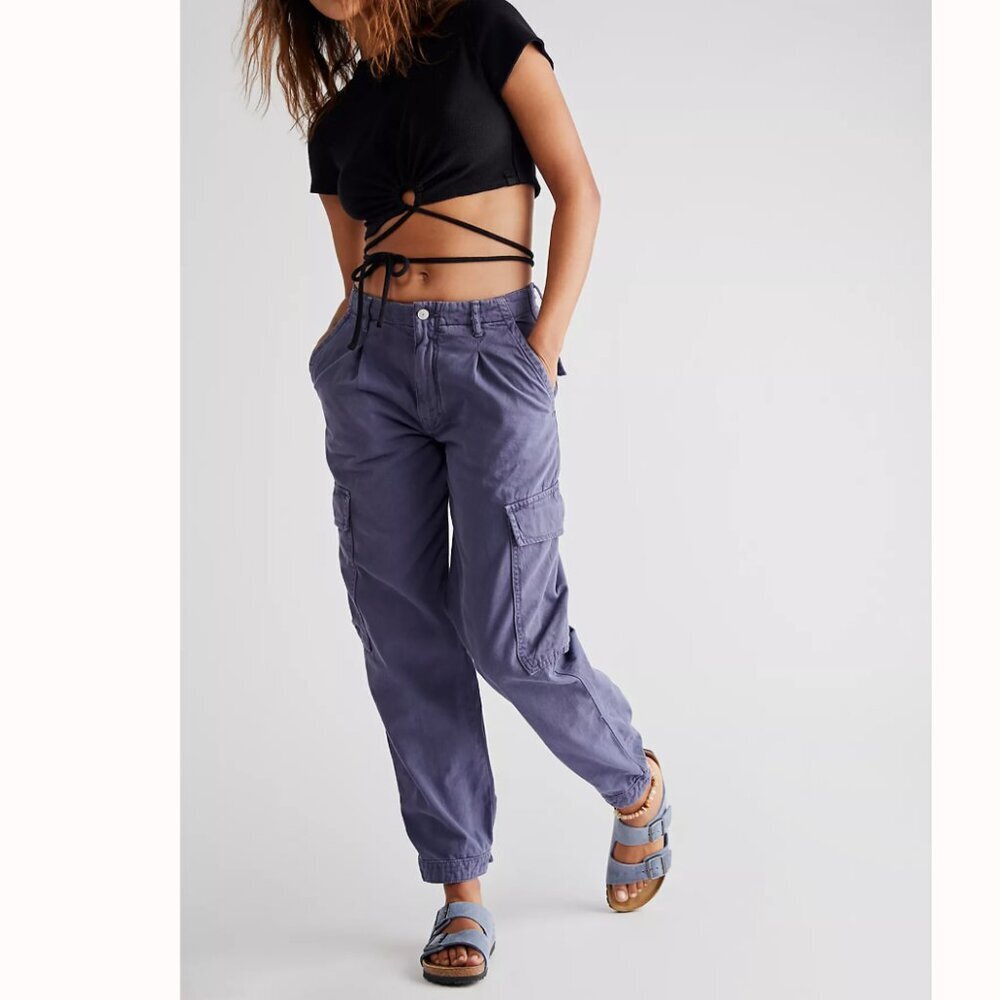 Women's Blue Cargo Pants - Picture 2 of 16